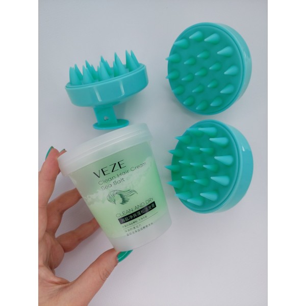 Набір: Скраб для шкіри голови та волосся Veze Clean Hair Cream Sea Salt, 250 г + Масажер для шкіри голови, силіконовий Head Cleansing Brush