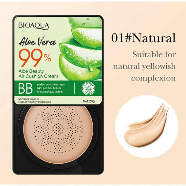 Кушон Bioaqua Aloe Vera Beauty Air Cushion Cream, з екстрактом алое вера, тон 01 натуральний, 20 г