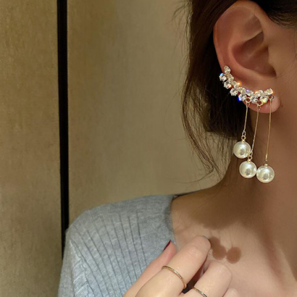 Сережки кафи зі стразами та перлами, золото