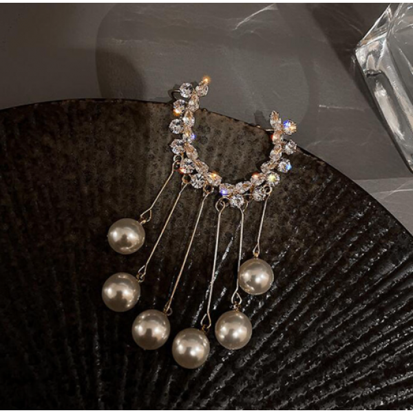 Сережки кафи зі стразами та перлами, золото