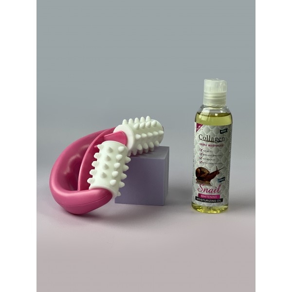 Набір для догляду за тілом: Масажер роликовий ручний від целюліту + масажна олія Disaar (на вибір)