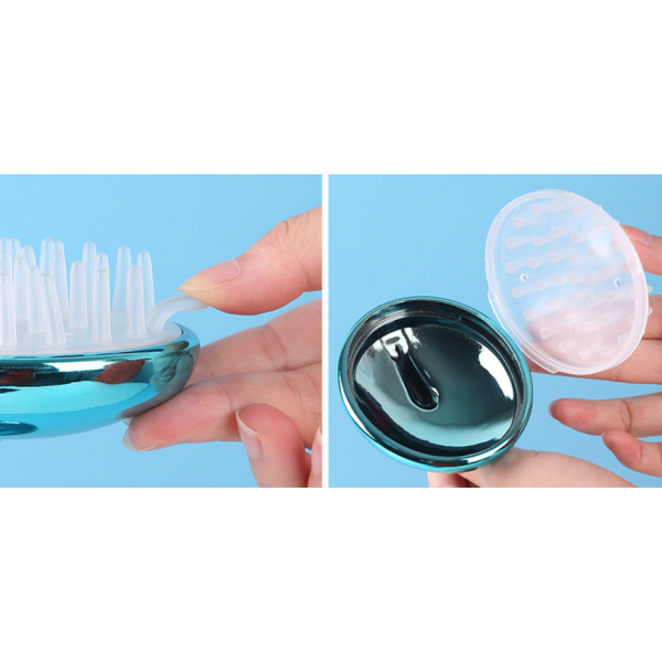 Масажер для шкіри голови, щітка, Head Cleansing Brush, силіконовий, синій металік