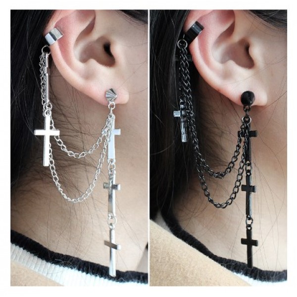 Серьга каффа "Stylish Crosses" с крестиками, 2 цвета