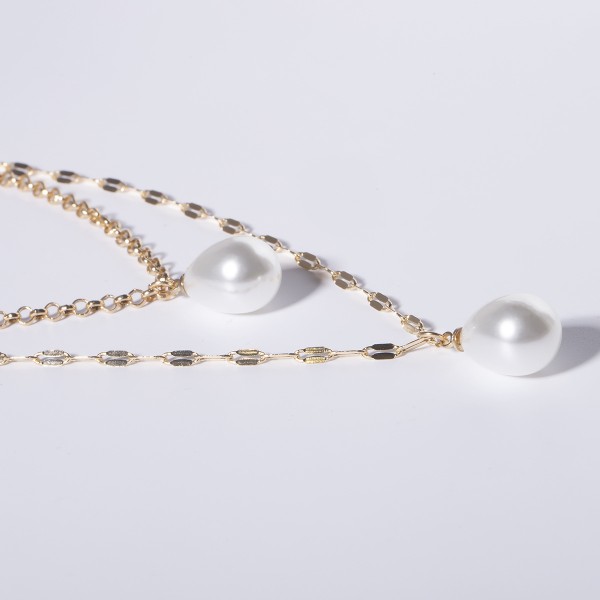 Ланцюжок подвійний, з перлами, "Big Pearls", золото