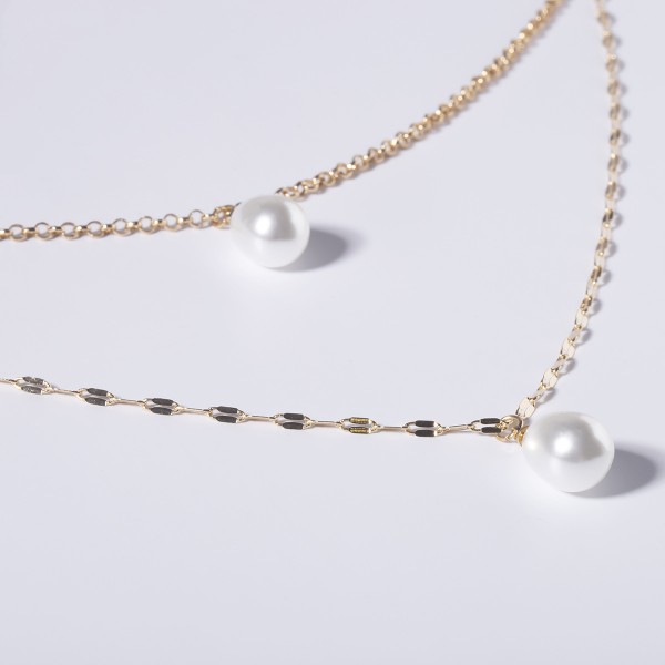 Ланцюжок подвійний, з перлами, "Big Pearls", золото
