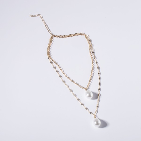 Ланцюжок подвійний, з перлами, "Big Pearls", золото