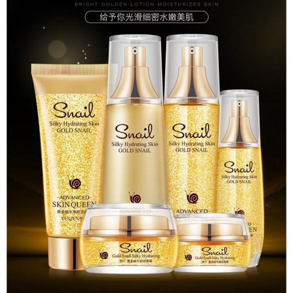 Подарунковий набір Venzen Silky Hydrating Skin GOLD SNAIL, з муцином равлики і нано-золотом, 6 засобів
