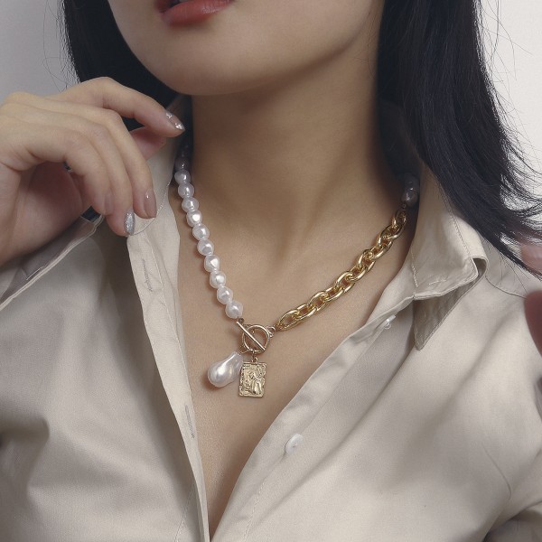 Цепочка с жемчугом "Dual Pearl", золото