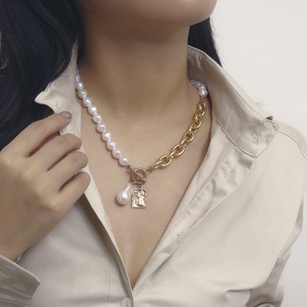 Цепочка с жемчугом "Dual Pearl", золото
