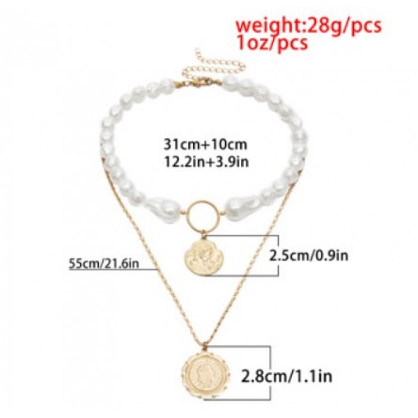 Ланцюжок подвійний, з перлами, "Three Pearls", золото