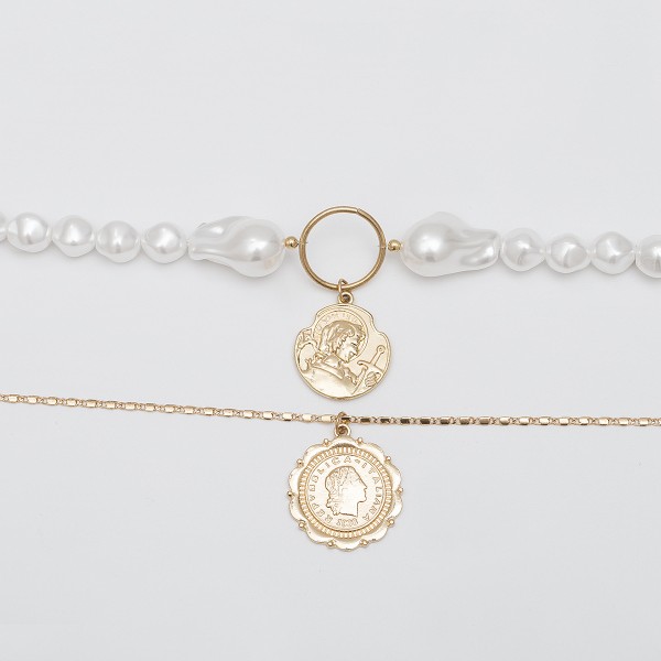 Ланцюжок подвійний, з перлами, "Three Pearls", золото