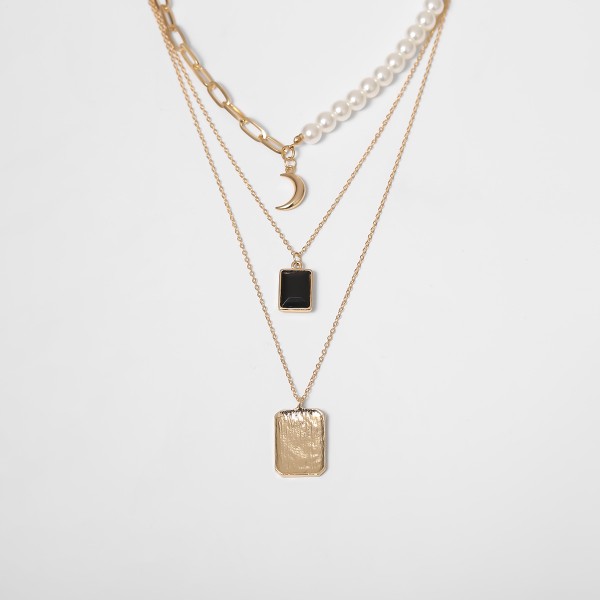 Ланцюжок багатошаровий з перлами "Black Stone", золото Ланцюжок багатошаровий з перлами "Black Stone", золото