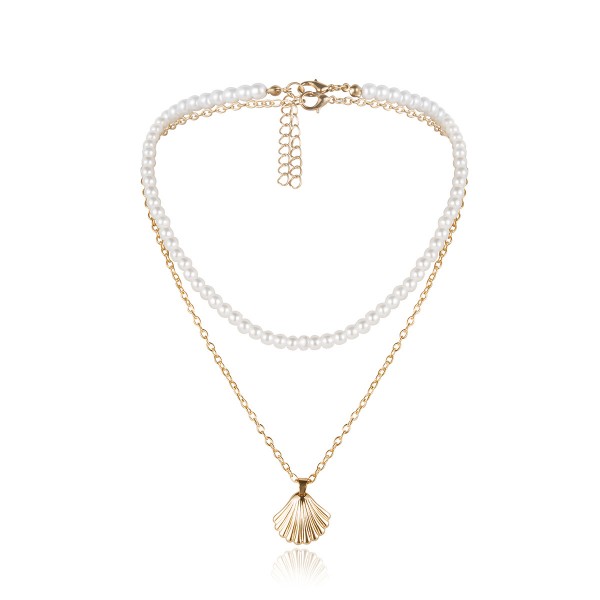 Ланцюжок багатошаровий з перлами з черепашкою "Gold Shell", золото