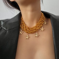 Ланцюжок багатошаровий, з морськими зірками "Sea stars", золото