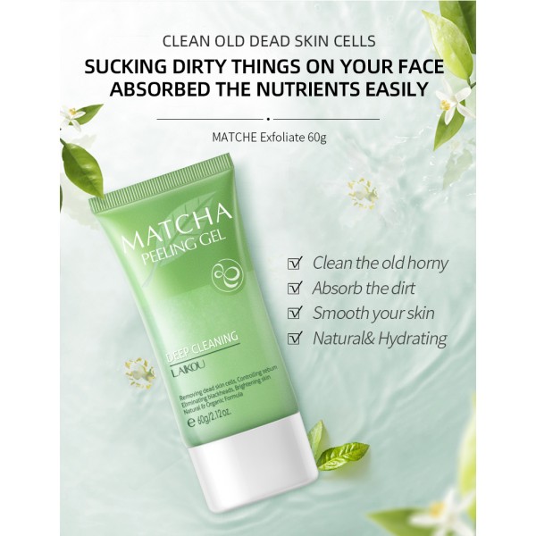 Пілінг-скатка LAIKOU MATCHA Peeling Gel на основі екстракту зеленого чаю Матча, з алое і гіалуроновою кислотою, 60 мл