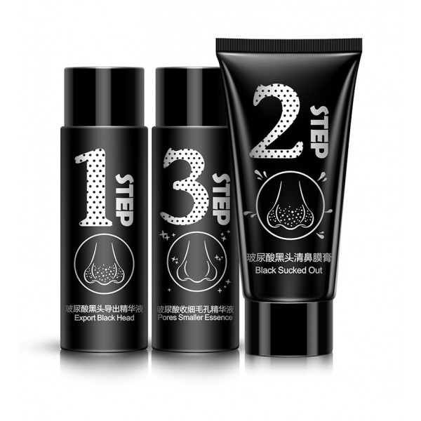 Набір: трьохступенева система очищення пір від чорних крапок Hyaluronic Blackheads Pores Trilogy Suite, 3 засоби