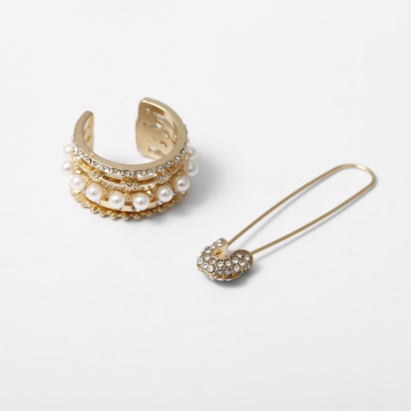 Сережка кафф з перлами і стразами "Luxury Hairpin", набір 2 шт, золото