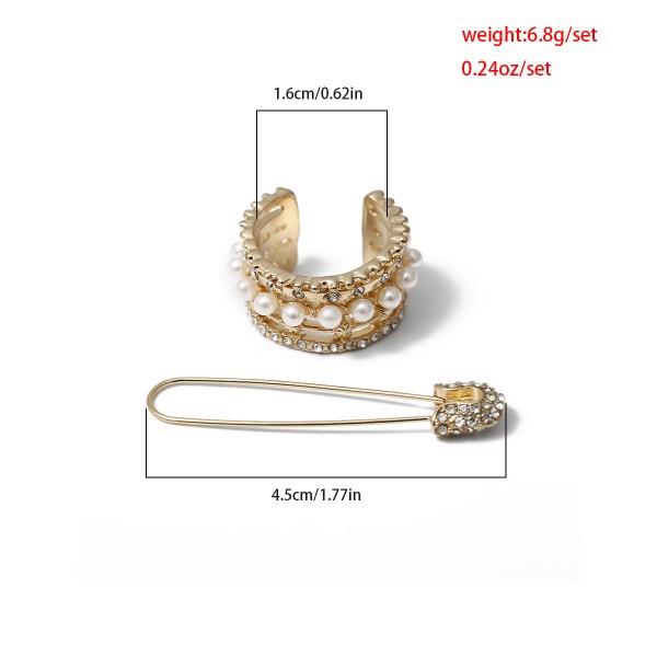 Сережка кафф з перлами і стразами "Luxury Hairpin", набір 2 шт, золото