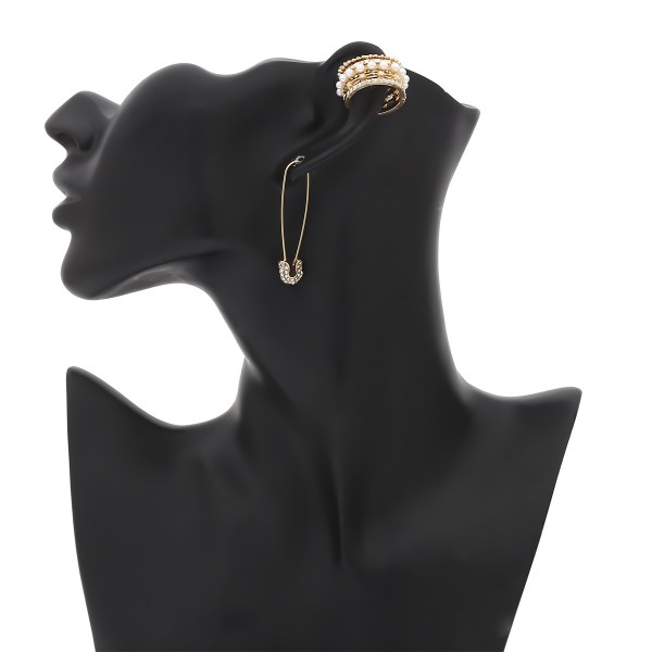 Сережка кафф з перлами і стразами "Luxury Hairpin", набір 2 шт, золото