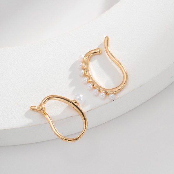 Сережки каффи "Double Pearl Caffa" з перлами, набір 2 шт Сережки каффи "Double Pearl Caffa" з перлами, набір 2 шт