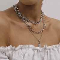 Ланцюжок багатошаровий, із замком та стразами, "Lock and Stones", 2 кольори