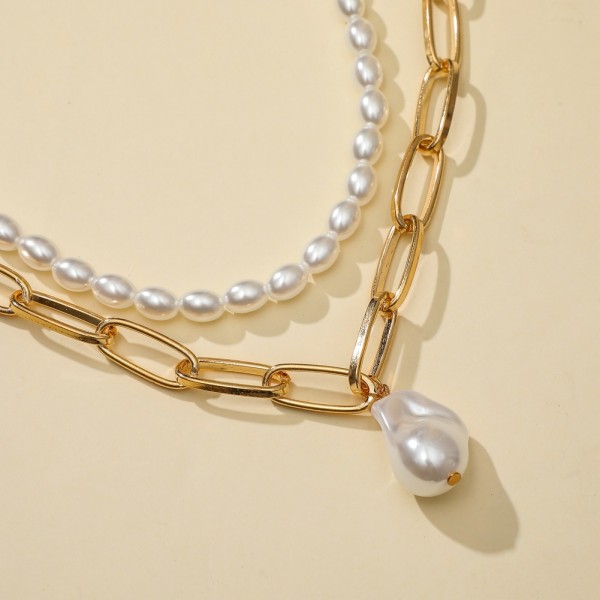 Ланцюжок багатошаровий з перлами подвійний ""Dazzling Set", золото Ланцюжок багатошаровий з перлами подвійний ""Dazzling Set", золото