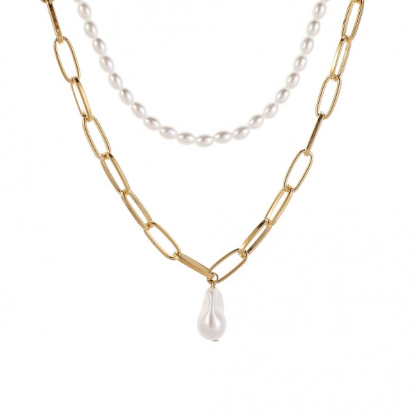 Ланцюжок багатошаровий з перлами подвійний ""Dazzling Set", золото Ланцюжок багатошаровий з перлами подвійний ""Dazzling Set", золото