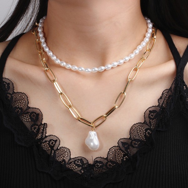 Ланцюжок багатошаровий з перлами подвійний ""Dazzling Set", золото Ланцюжок багатошаровий з перлами подвійний ""Dazzling Set", золото