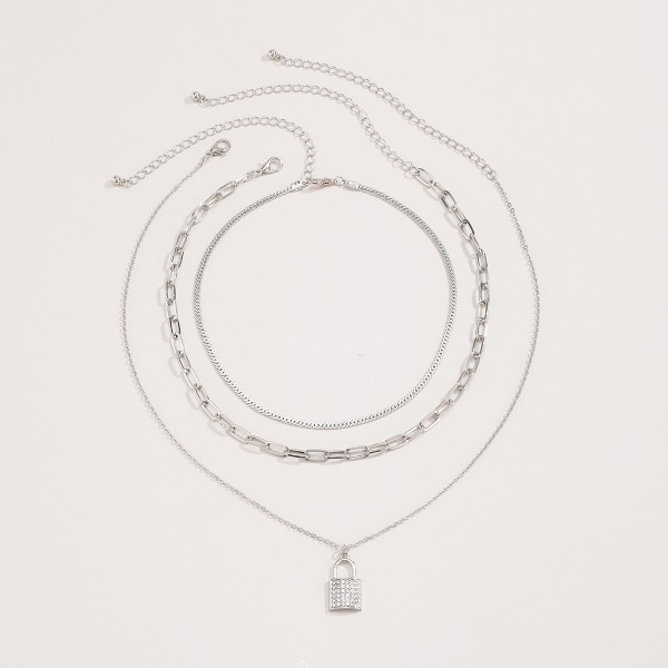 Ланцюжок багатошаровий, із замком та стразами, "Lock and Stones", 2 кольори Ланцюжок багатошаровий, із замком та стразами, "Lock and Stones", 2 кольори