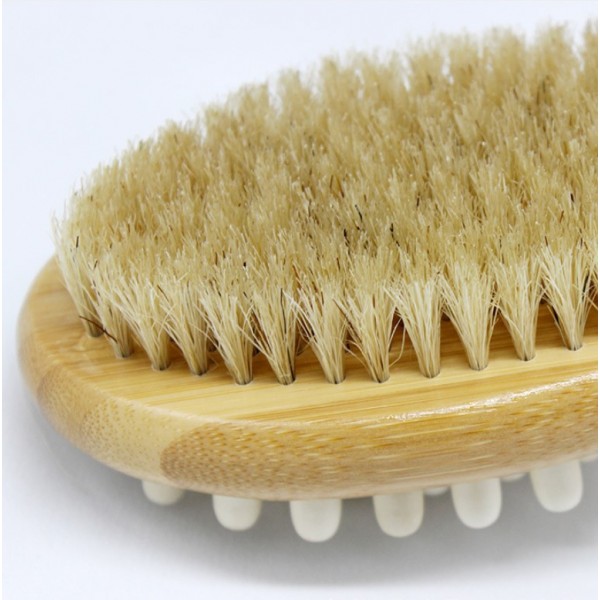 Щітка двостороння для сухого масажу тіла від целюліту, з натуральною щетиною і масажером,40 см