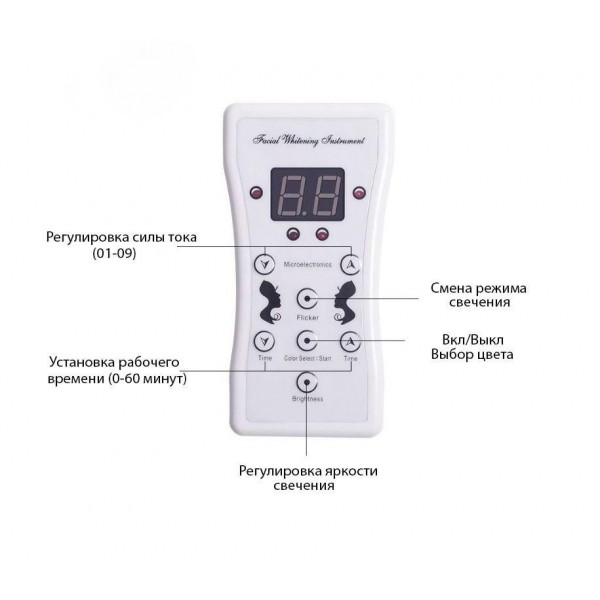 Апарат, Світлодіодна LED-маска MK-3430 для фотодинамічної та мікрострумової терапії обличчя, з накладкою для шиї, 7 світлових спектрів