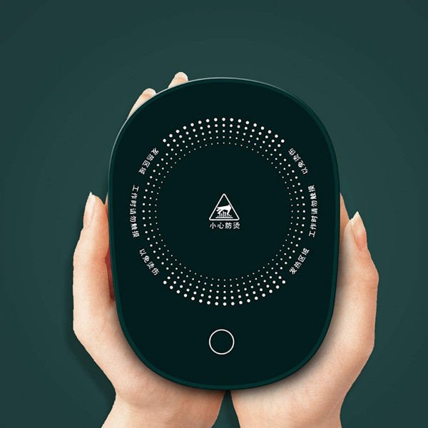 Чашка керамічна темно-зелена з підставкою - підігрівом, зарядкою USB і ложечкою в упаковці-пакеті, 350мл