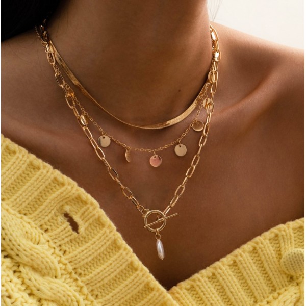 Ланцюжок із перлами та великим ланцюжком "Pearl Grunge", набір із 3 ланцюжків Ланцюжок із перлами та великим ланцюжком "Pearl Grunge", набір із 3 ланцюжків