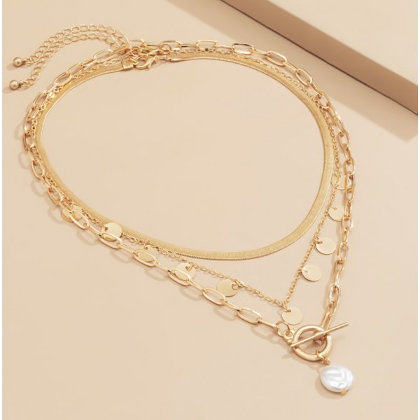 Ланцюжок із перлами та великим ланцюжком "Pearl Grunge", набір із 3 ланцюжків Ланцюжок із перлами та великим ланцюжком "Pearl Grunge", набір із 3 ланцюжків