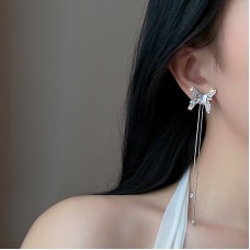 Сережки метелики з камінням та нитками "Nude Butterfly", срібло