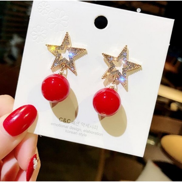 Сережки зірки з перлинами "Red Pearl Stars", золото