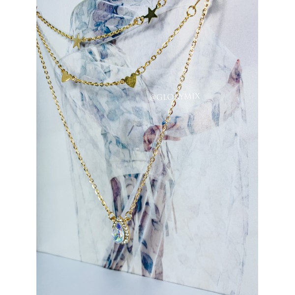 Ланцюжок багатошаровий, із сердечками та каменем, золото Ланцюжок багатошаровий, із сердечками та каменем, золото