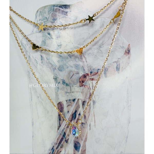 Ланцюжок багатошаровий, із сердечками та каменем, золото Ланцюжок багатошаровий, із сердечками та каменем, золото