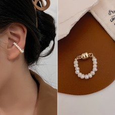 Сережка каффа магнітна з перлами "Thin Stones", золото