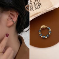 Серьга каффа магнитная с жемчугом "Blue Pearls", золото