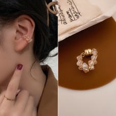 Сережка каффа магнітна з камінням "Big Stone", золото