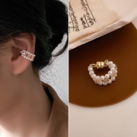 Сережка каффа магнітна с жемчугом и камнями"Diversity", золото