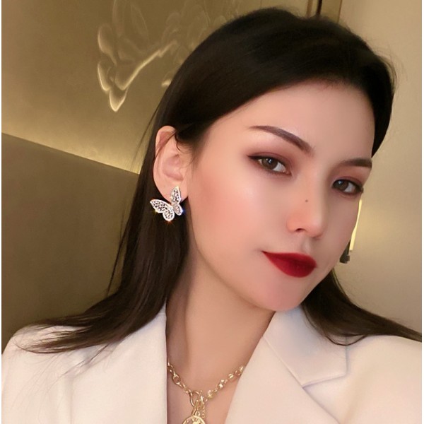 Сережки метелики з камінням "Silver Butterfly", срібло