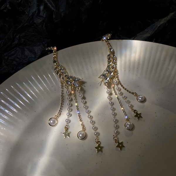 Сережки каффи з перлами і зірками "Star Gap", золото