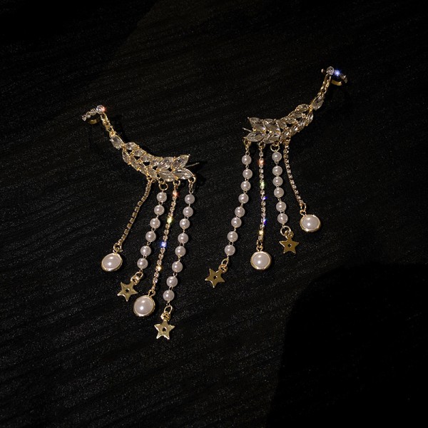 Сережки каффи з перлами і зірками "Star Gap", золото