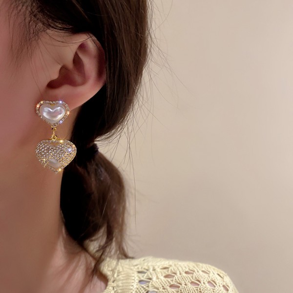 Сережки у формі серця "Total Heart" зі стразами, золото