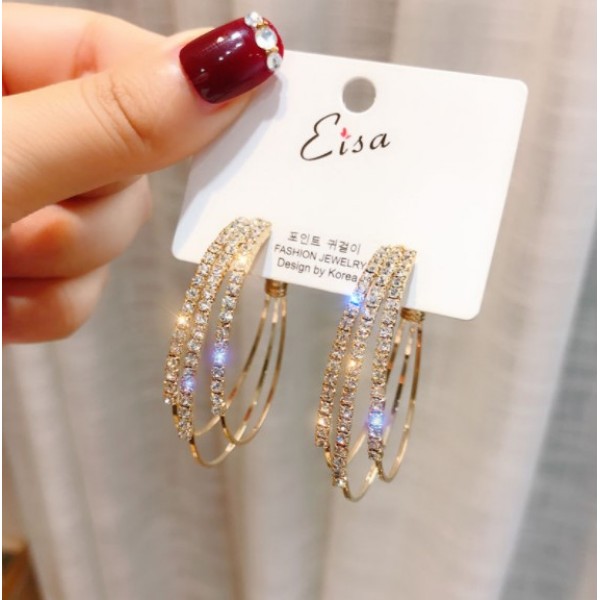 Сережки зі стразами "Big Gold Accent", різні кольори