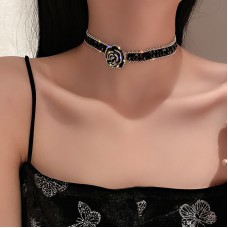 Чокер стрічка зі стразами та квіткою "Black Flower Bow", чорний