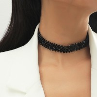 Чокер лента с черным стеклярусом "Total Black", черный чокер 
