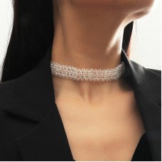 Чокер стрічка з білим стеклярусом "Total White", білий чокер